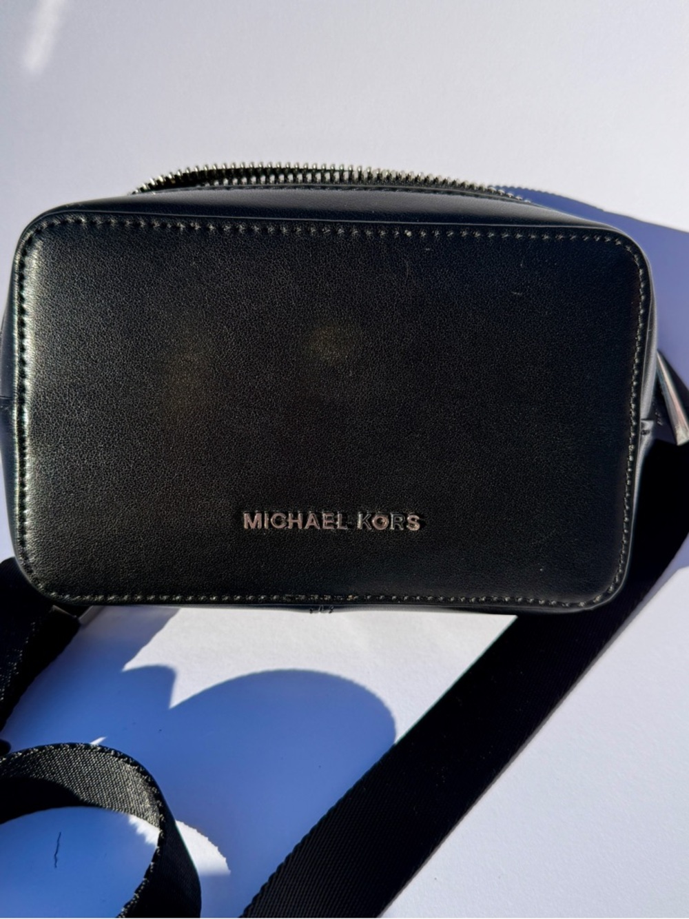 Michael Kors Black Leather Belt Bag with Silver Logo